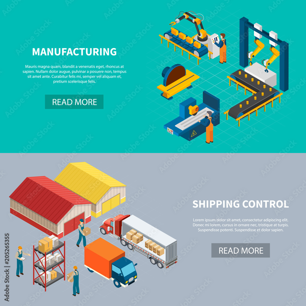 Fototapeta premium Manufacturing Horizontal Banners Set