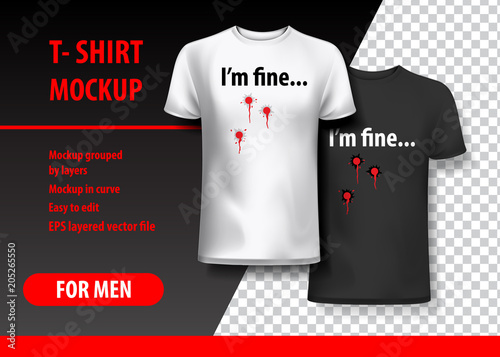 T-Shirt Mockup with funny phrase in two colors. Mockup layered and editable.