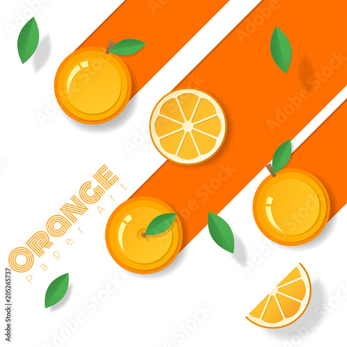 Fresh orange fruit background in paper art style , vector , illustration