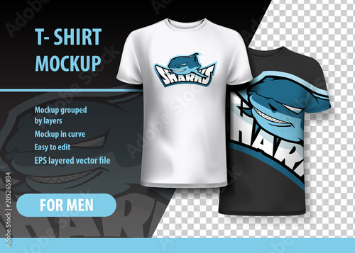 T-Shirt Mockup with Sharks phrase in two colors. Mockup layered and editable.