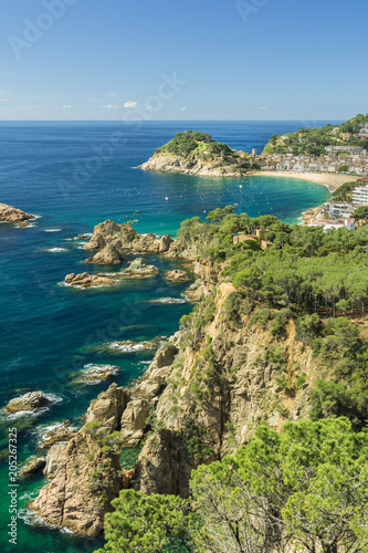Spanish mediterranean coast at the Costa Brava with village Tossa de Mar and his medieval