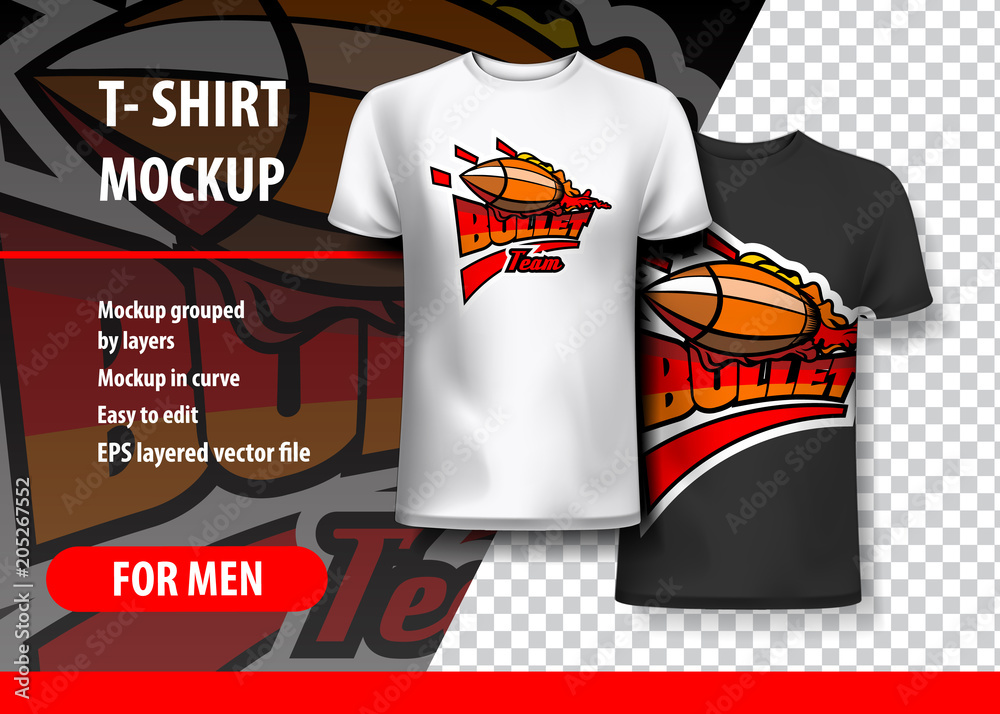 Naklejka premium T-Shirt Mockup with Bullet phrase in two colors. Mockup layered and editable.