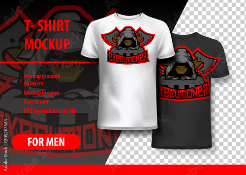 T-Shirt Mockup with Executioner phrase in two colors. Mockup layered and editable.