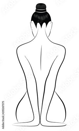Vector Illustration of a Nude Curvy Woman Sitting in a sexy pose looking down.