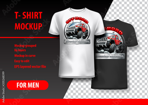 T-Shirt template, fully editable with Vintage Off Road logo. EPS 10 Vector Illustration.