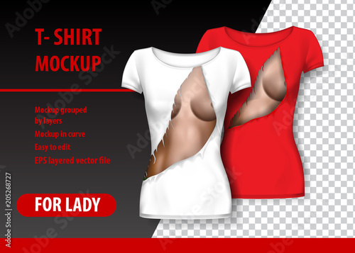 T-Shirt template, fully editable with torn clothes. EPS 10 Vector Illustration.