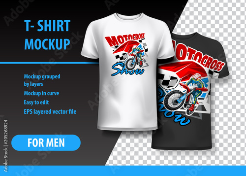 T-Shirt template, fully editable with Motocross show. EPS 10 Vector Illustration.