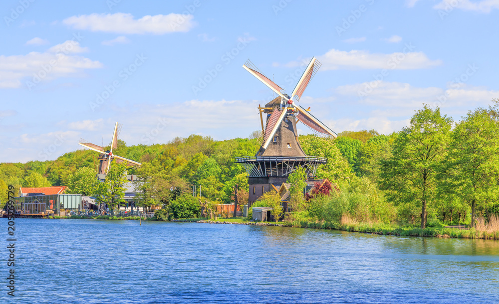 Dutch Windmills at Kralingse Bos in Rotterdam, Netherlands