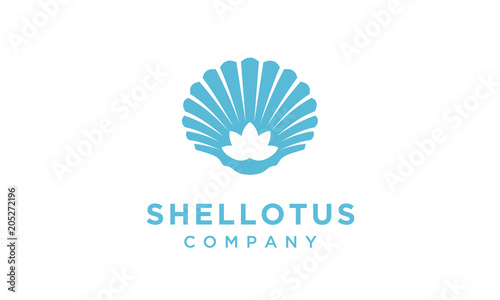 Lotus Flower with Seashell Pearl Oyster Scallop Shell Oyster Cockle Clam Mussel logo design 