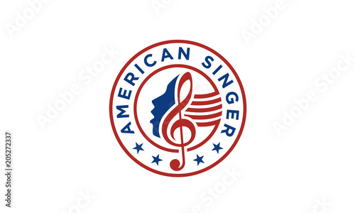 Singer Choir Karaoke logo design with Ribbon National USA Flag Star