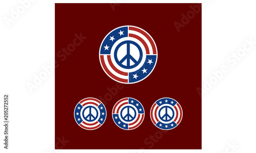 Round American Flag Ribbon with Peace Symbol Logo Design inspiration