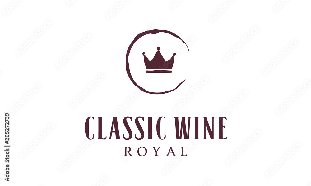 Premium Wine Stain with King Queen Crown Classic Hand Drawn logo design inspiration Premium Wine Stain with King Queen Crown Classic Hand Drawn logo design inspiration