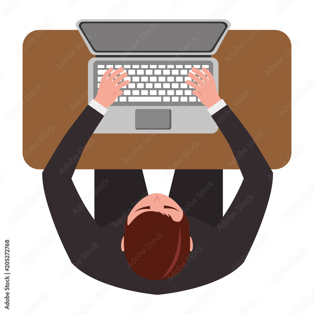 Φωτογραφία top view of businessman working on laptop in the office vector illustration