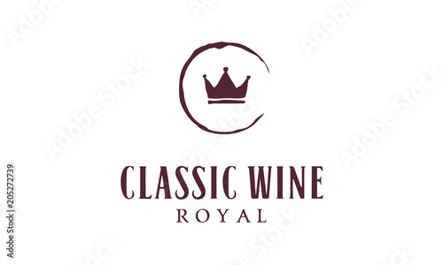 Premium Wine Stain with King Queen Crown Classic Hand Drawn logo design  inspiration © Enola99d