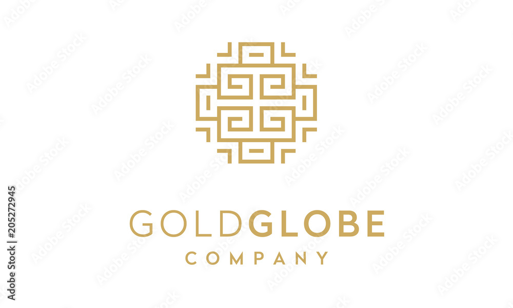 Golden Globe with Initials G G asian greek frame border ornament logo design inspiration