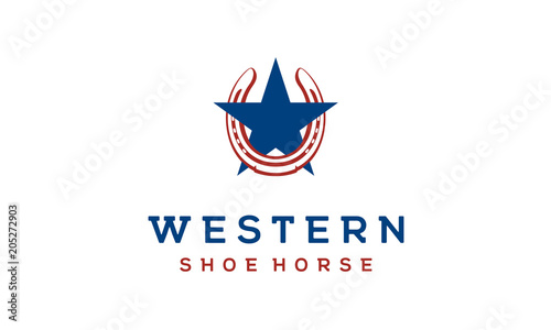 Shoe Horse Star for horseshoe Country Western Cowboy Ranch logo design