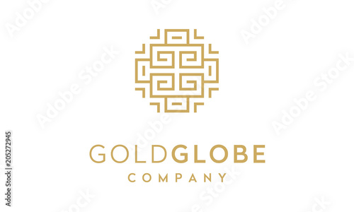 Golden Globe with Initials G G asian greek frame border ornament logo design inspiration