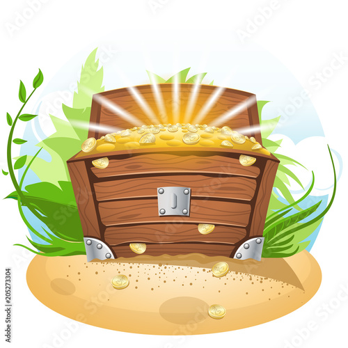 Open Treasure Chest. Cartoon Illustration.