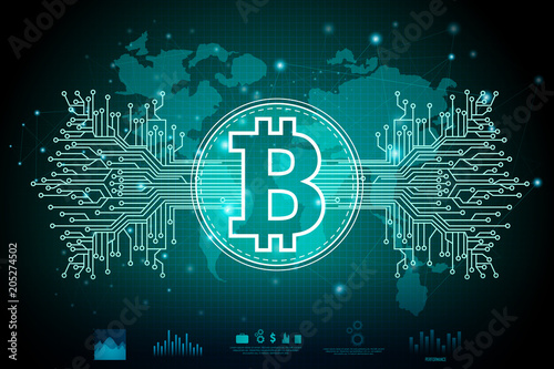 Bitcoin on hi-tech cryptocurrency digital currency with encryption techniques financial background