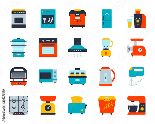 Kitchen Appliance simple flat icons vector set