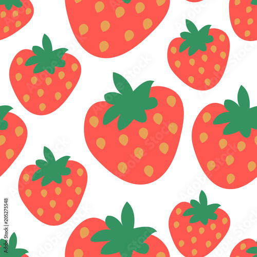 Fototapeta Naklejka Na Ścianę i Meble -  Cute cartoon strawberry seamless pattern. Vector illustration.