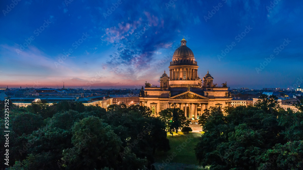Panorama of St. Petersburg. Saint Isaac's Cathedral. Nevsky Prospekt in St. Petersburg. Russia. Evening Peter. Panoramas of St. Isaac's Cathedral from a height.