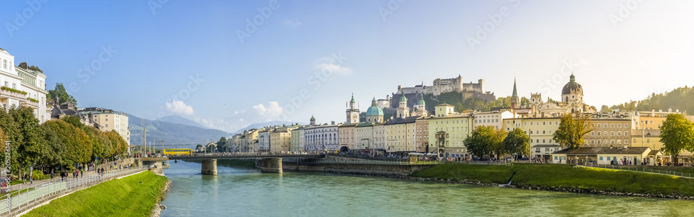 Obraz premium Salzburg, twierdza, Salzach, panorama