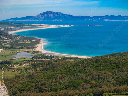 Top view from the mountains toTarifa, costa de la luz, andalusia, spain europe and the beaches