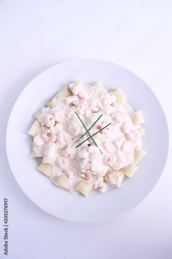 Gnocchi with shrimp and white sauce, São Paulo, Brazil Gnocchi with shrimp and white sauce, São Paulo, Brazil