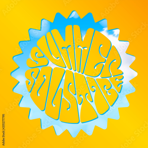 Summer solstice - handwritten lettering quote symbolizing the longest period of daylight and the shortest night of the year. Vector illustration.