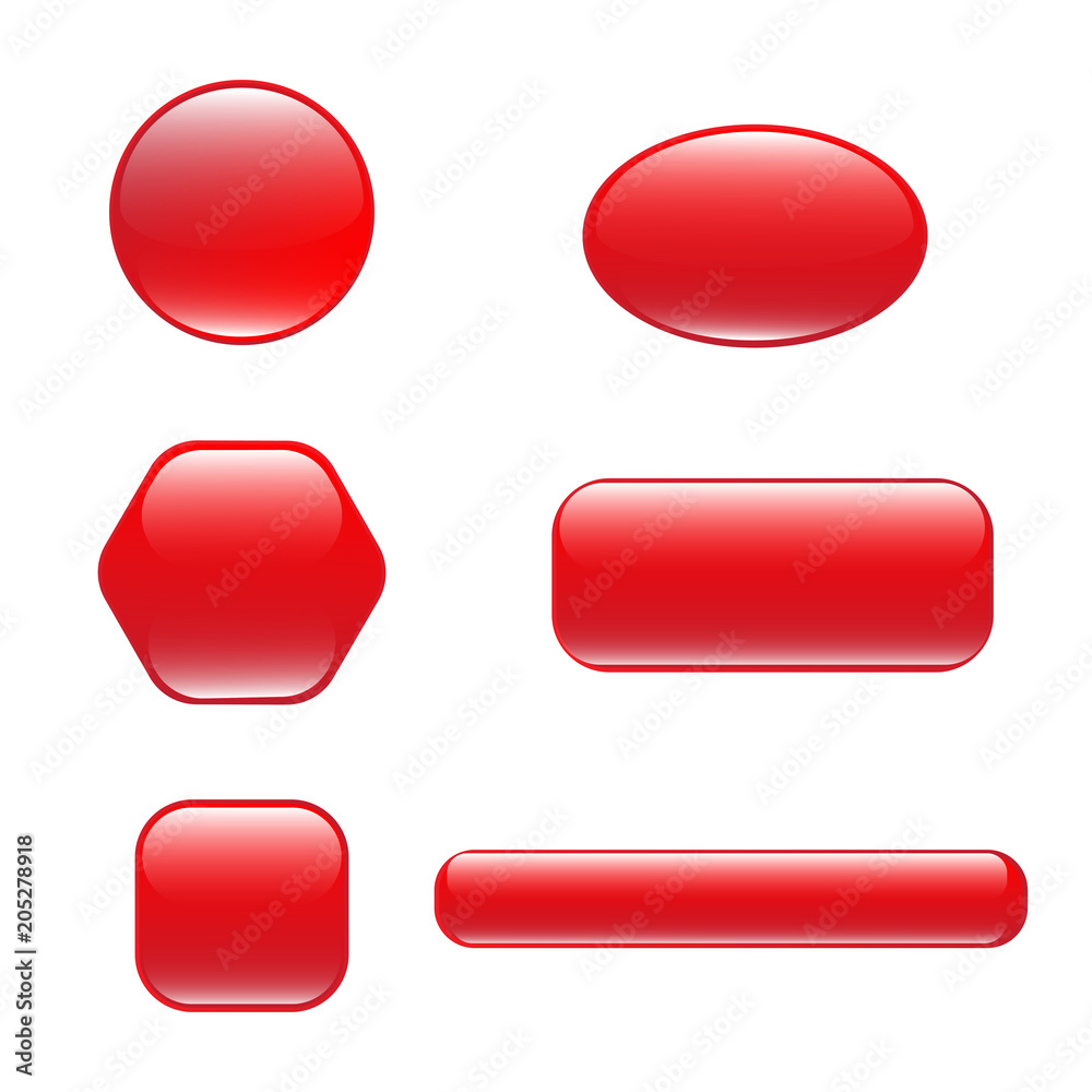 Set of red square and rounded button. Set of red square and rounded button.