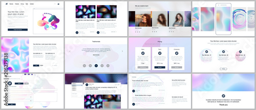 Vector templates for website design, minimal presentations, portfolio with geometric patterns, gradients, fluid shapes. UI, UX, GUI. Design of headers, dashboard, contact forms, features page, blog photo