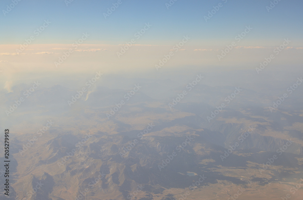 Aerial view from an airplane over the landscape of Serbia and Montenegro Aerial view from an airplane over the landscape of Serbia and Montenegro