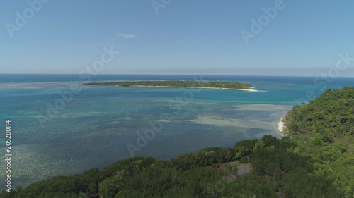 Wallpaper Mural Tropical island with white sandy beach. Aerial view: Magalawa island with colorful reef. Seascape, ocean and beautiful beach paradise. Philippines,Luzon. Travel concept. Torontodigital.ca