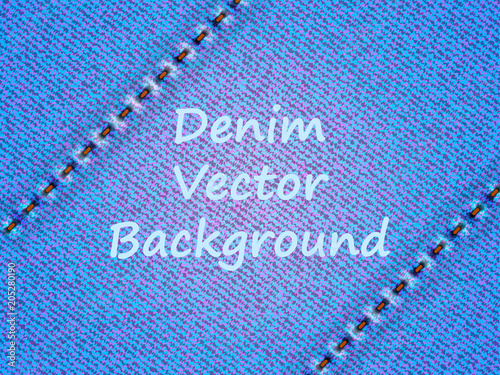 Blue jeans with two diagonal seams background. Vector illustration.