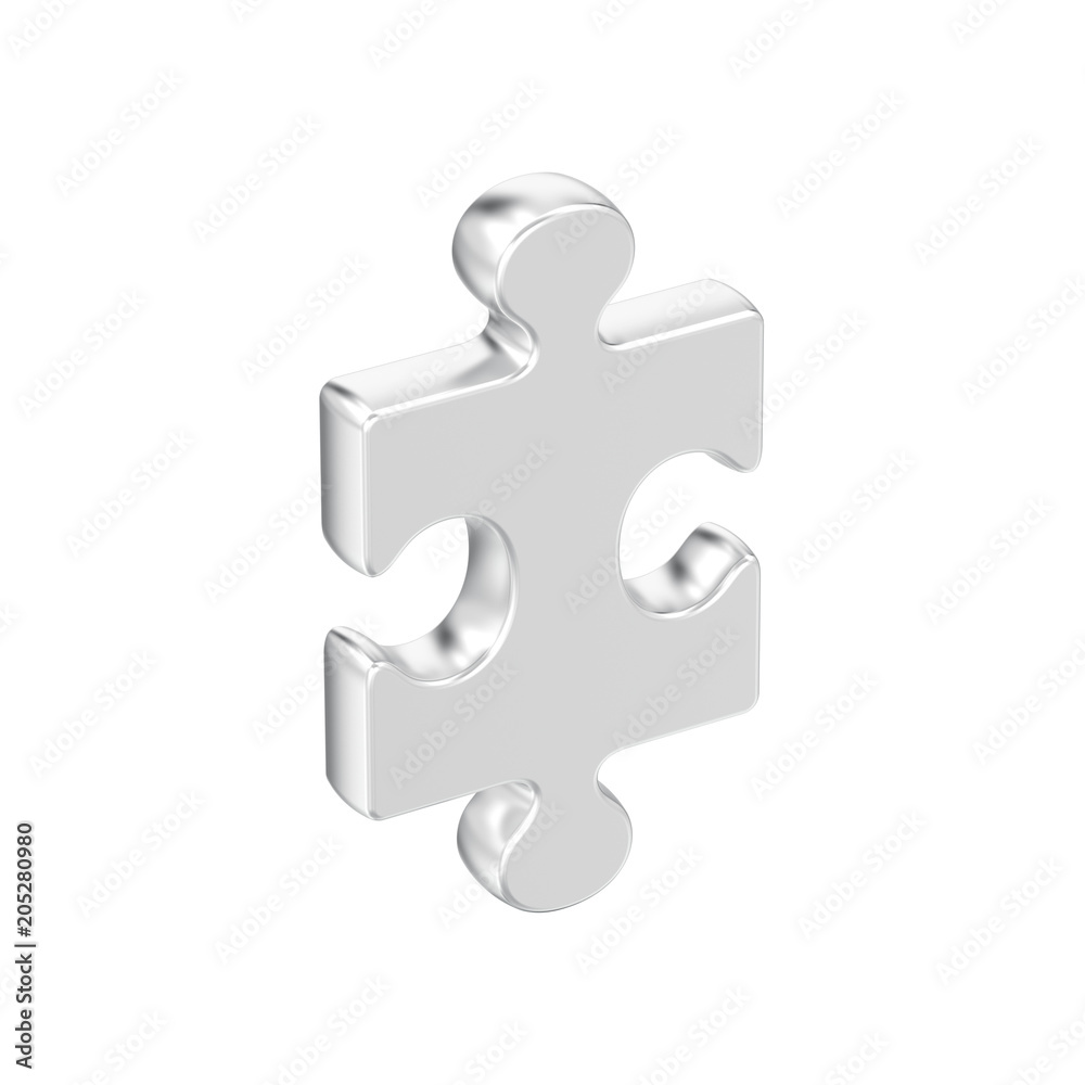 3D illustration isolated silver puzzle 3D illustration isolated silver puzzle