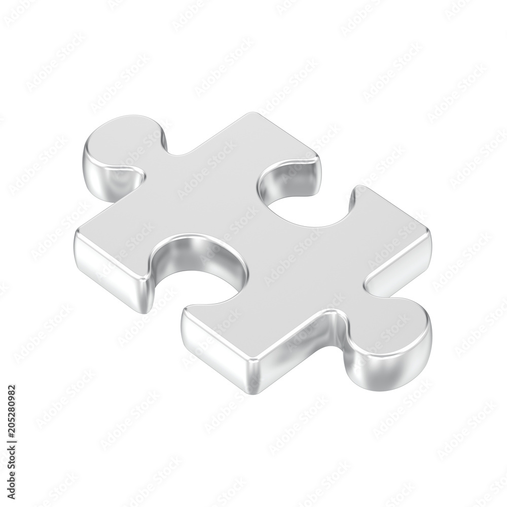 3D illustration isolated silver puzzle 3D illustration isolated silver puzzle