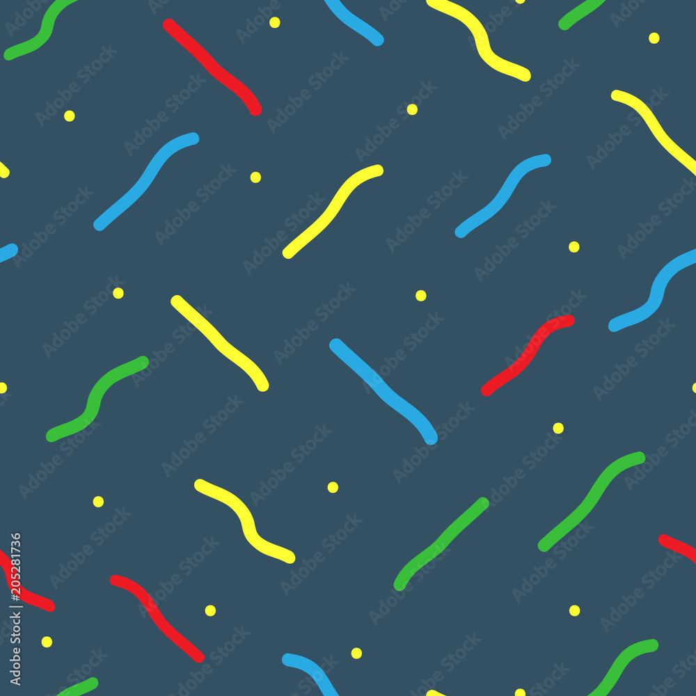 Repeated round dots and curves short lines drawn by hand. Colored seamless pattern for children. Repeated round dots and curves short lines drawn by hand. Colored seamless pattern for children.