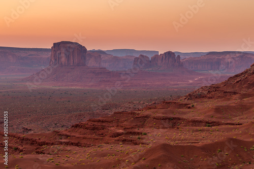 View on Merrick, East and West Mitten Butte and sunrise.