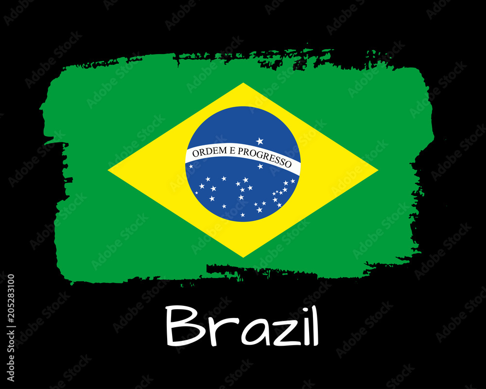 Vector Illustration. Hand draw Brazil flag. National Brazil banner for