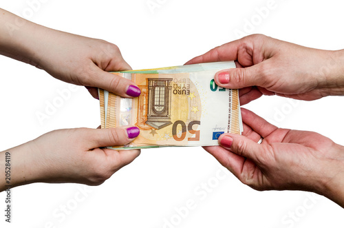 Pile of euro banknotes in female hands © RomanR