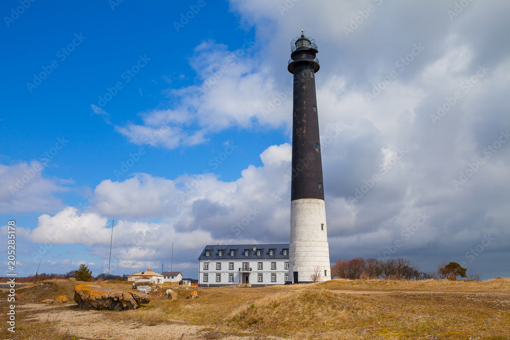 Sorve lighthouse in the Baltic Sea. Well known landmark of island Saaremaa, Estonia