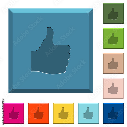Thumbs up engraved icons on edged square buttons