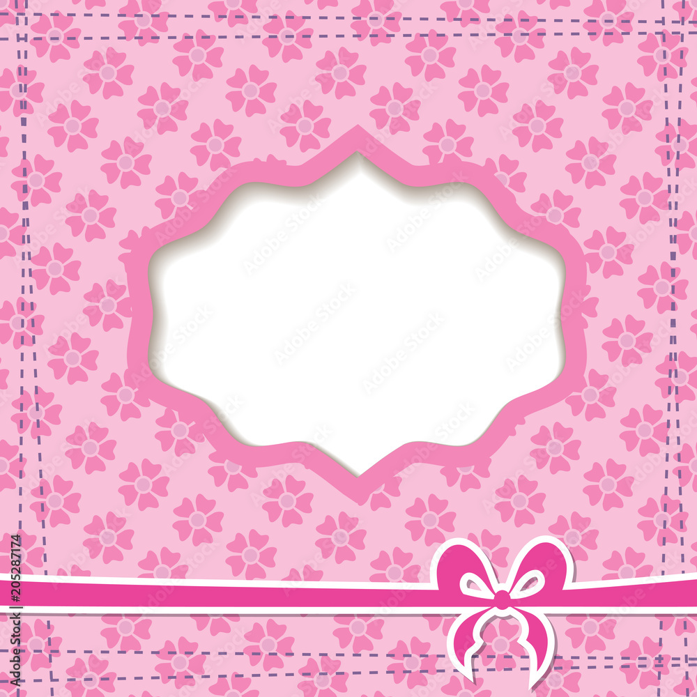 baby card for a girl with a floral pattern and a frame