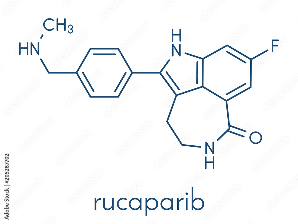 Rucaparib cancer drug molecule (PARP inhibitor). Skeletal formula.