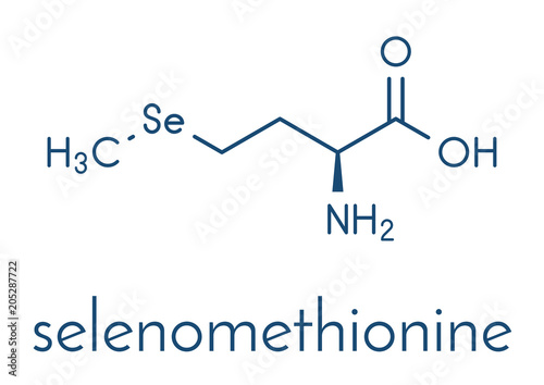 Selenomethionine amino acid molecule. Selenium containing natural analog of methionine. Skeletal formula. photo