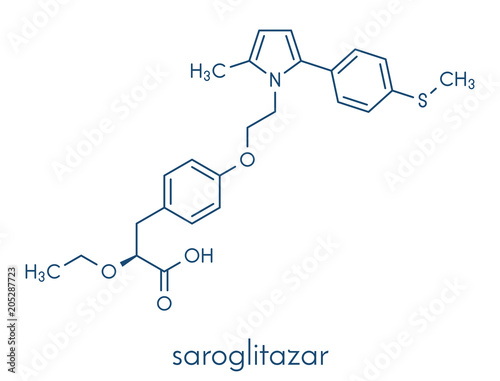 Saroglitazar diabetes drug molecule (dual PPAR agonist). Skeletal formula.