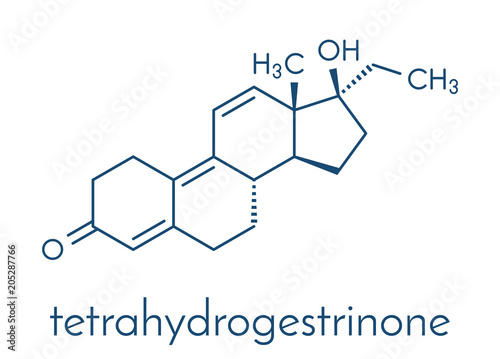 Tetrahydrogestrinone (THG) anabolic steroid molecule. Skeletal formula.