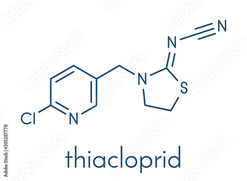 Thiacloprid insecticide molecule (neonicotinoid class). Skeletal formula.