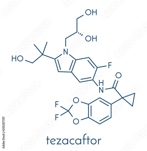 Tezacaftor cystic fibrosis drug molecule. Skeletal formula.